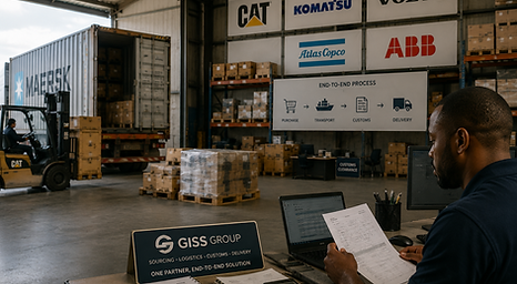 Entrepôt logistique Giss Group avec logos de marques industrielles