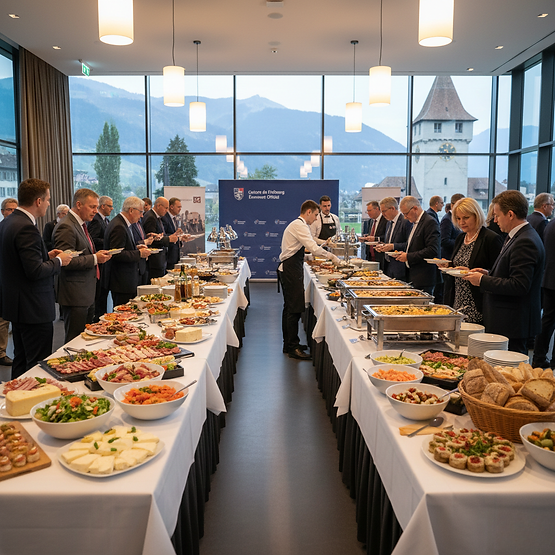 Convives devant un buffet à Fribourg