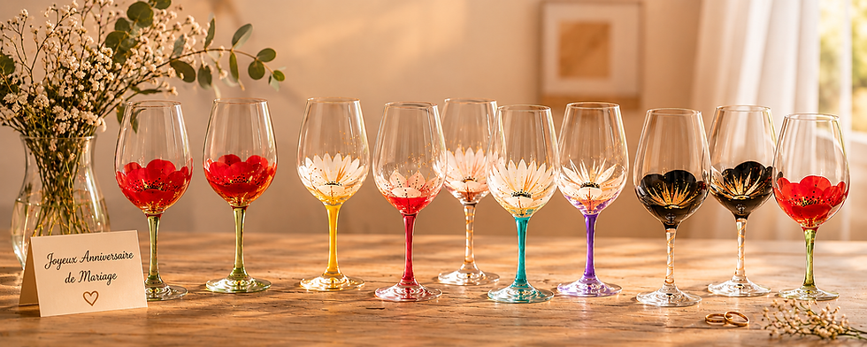 Verres à vin peints à la main pour anniversaire de mariage