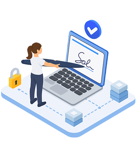 Femme utilisant un logiciel de signature électronique