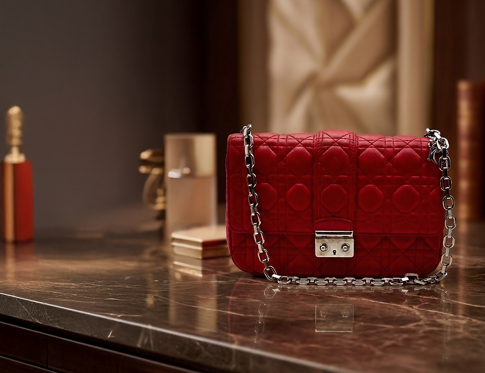 Sac à main Dior rouge matelassé avec chaîne argentée