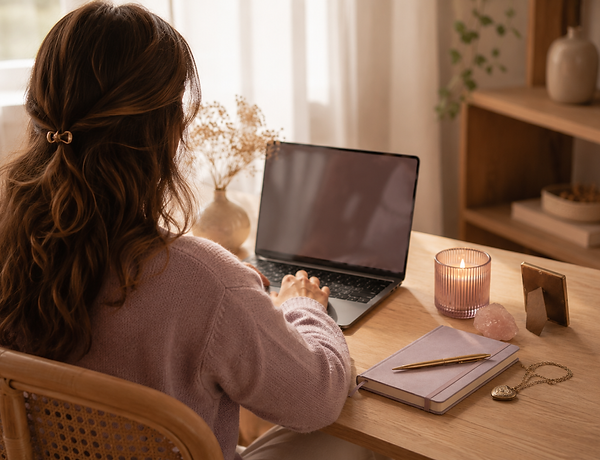 Femme travaillant sur ordinateur, session médium à La Réunion