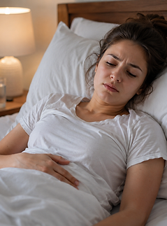 Femme au lit ayant des douleurs au côlon et au rectum
