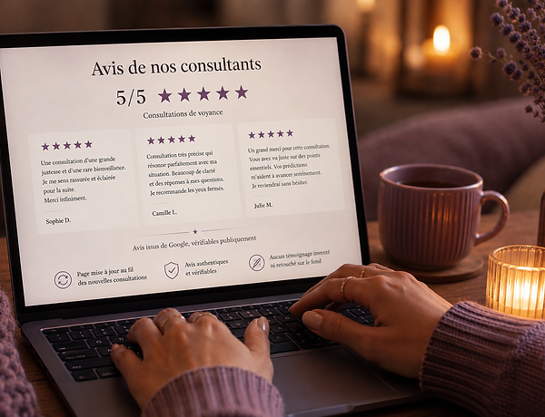Avis de nos consultants 5/5 étoiles sur écran d'ordinateur