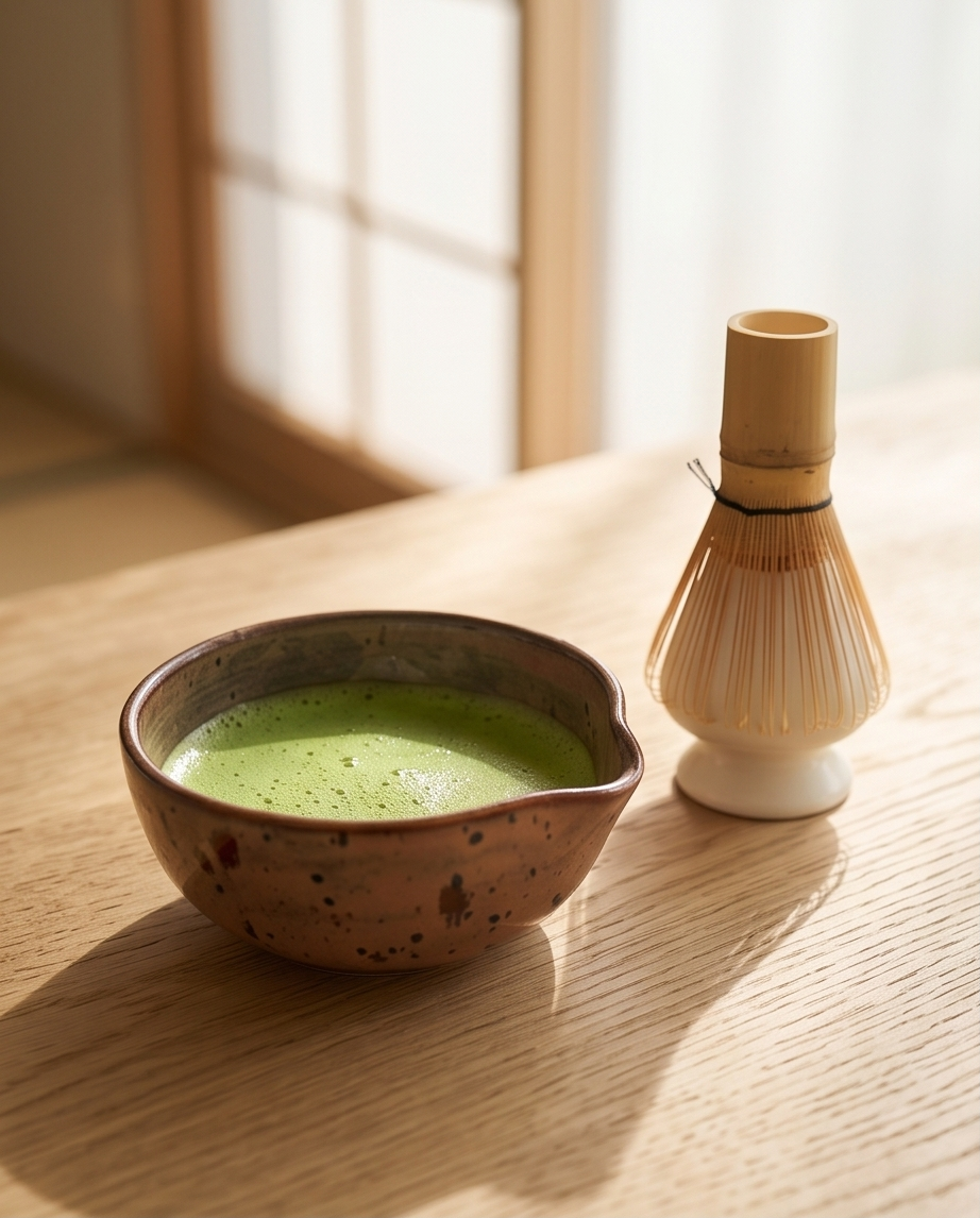 Miniature : Petit bol à matcha Chibi Chawan Plum en grès moucheté avec bec verseur intégré et émail prune aux reflets minéraux.