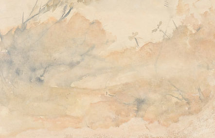Aquarelle abstraite aux tons ocres et bleus.