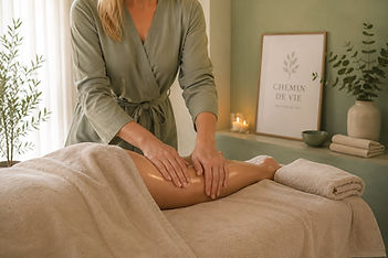 Séance de drainage lymphatique Renata França sur les jambes.