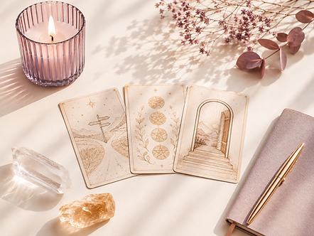 Cartes de tarot, bougie et carnet pour choix de vie