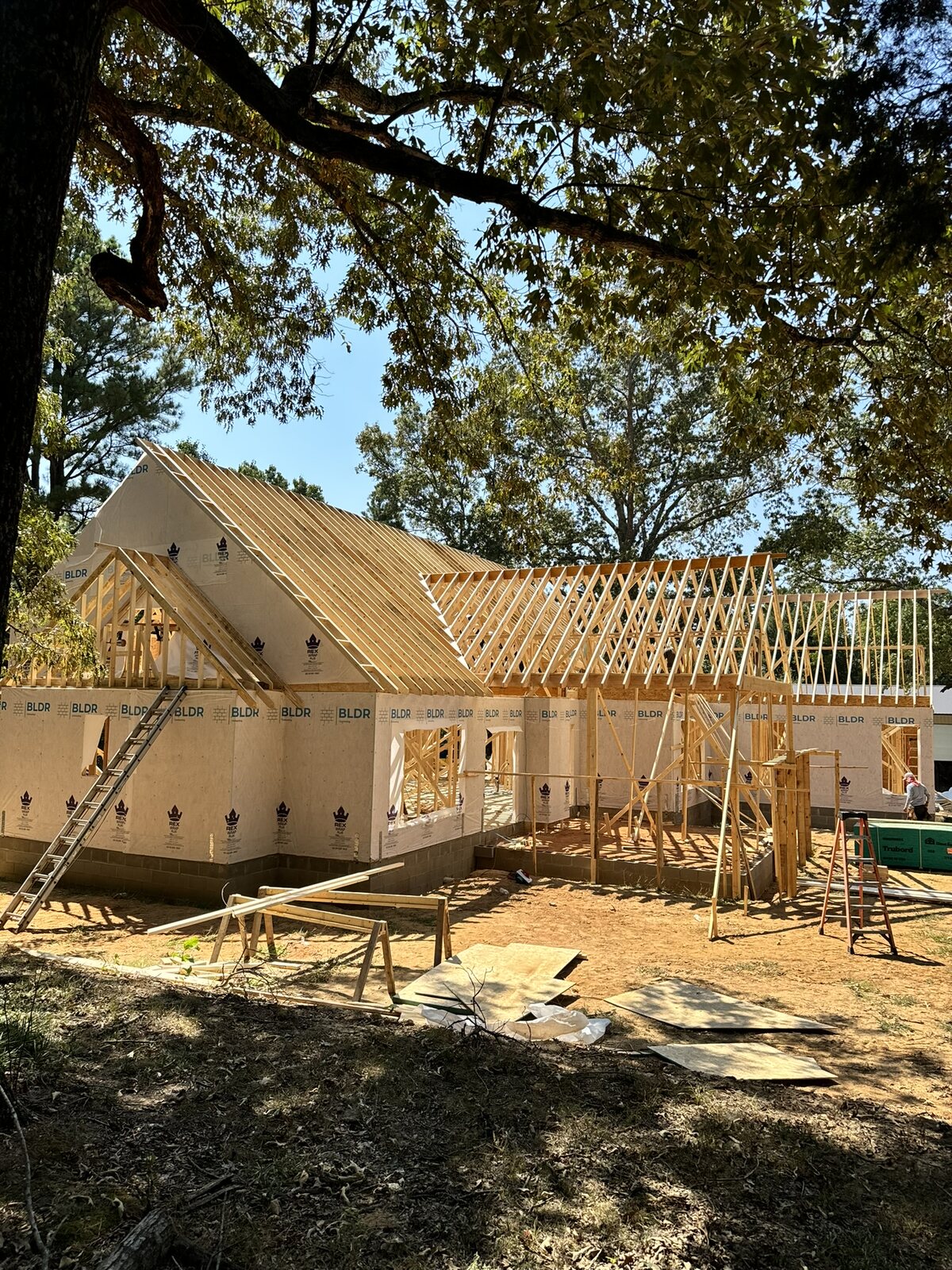 A BLDR home under construction, wrapped and framed
