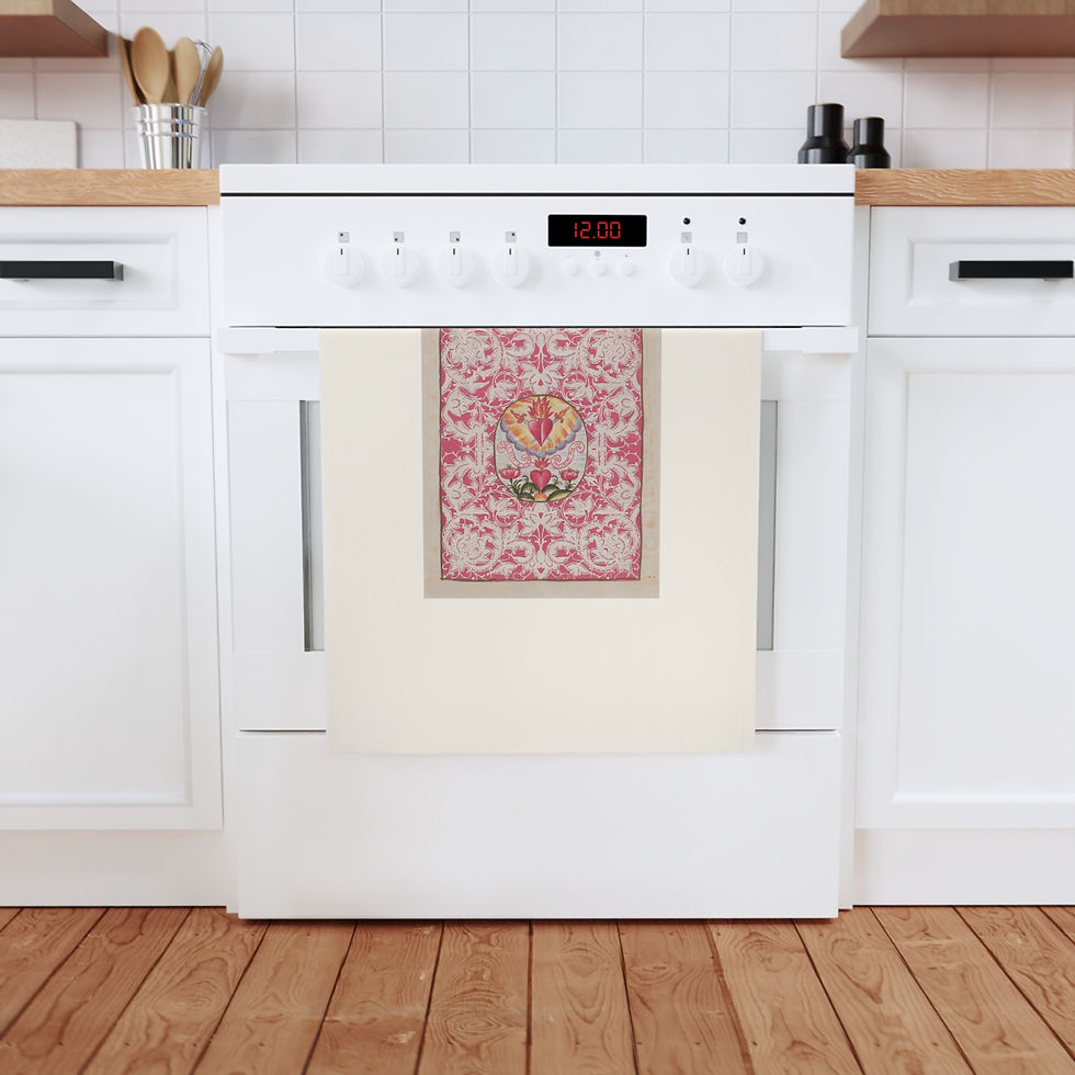 Thumbnail: Floral Heart Kitchen Tea Towel — Pink Vintage Damask Cotton