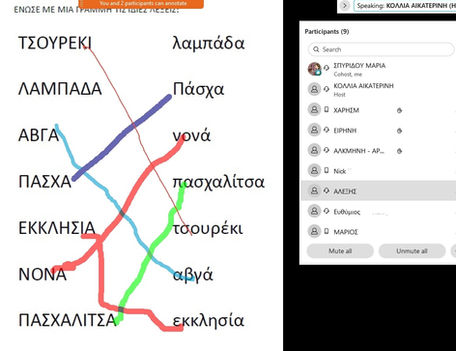 Ελληνικό παιχνίδι αντιστοίχισης λέξεων Πάσχα: Τσουρέκι, λαμπάδα, αυγά, εκκλησία.