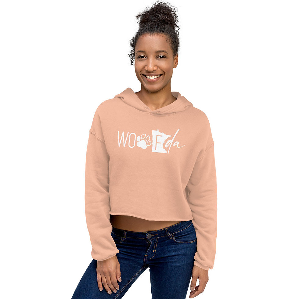 Thumbnail: woofda / cropped hoodie / ladies / peach / front image on model