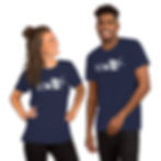 wooda t shirt / navy / female and male model front view / crenchpaw brand