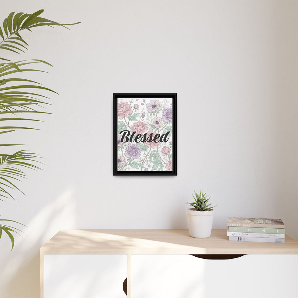 Thumbnail: Blessed Framed Canvas Wall Art, Pastel Floral Christian Home Decor