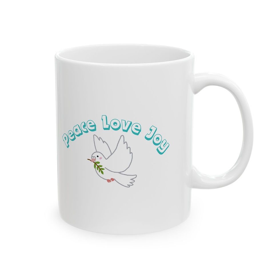 Thumbnail: Peace, Joy & Love Ceramic Mug — Cute Dove Coffee Cup (11oz, 15oz)
