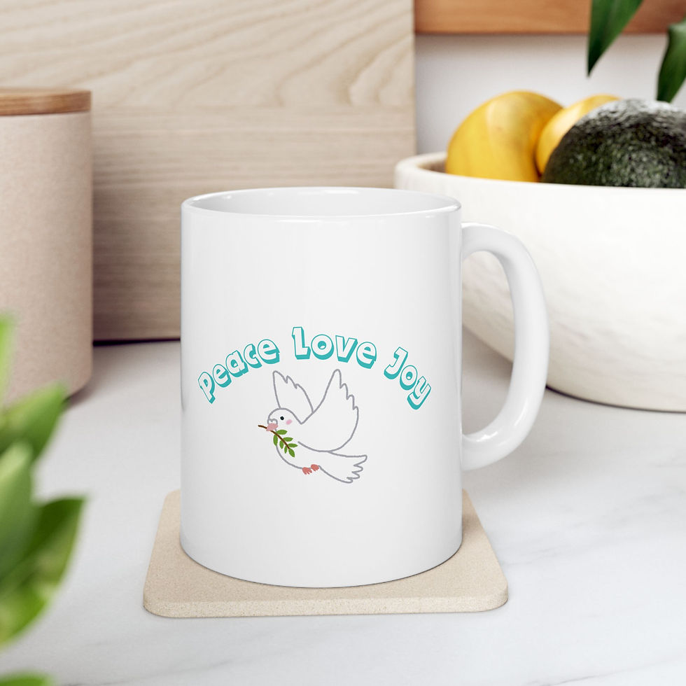 Thumbnail: Peace, Joy & Love Ceramic Mug — Cute Dove Coffee Cup (11oz, 15oz)