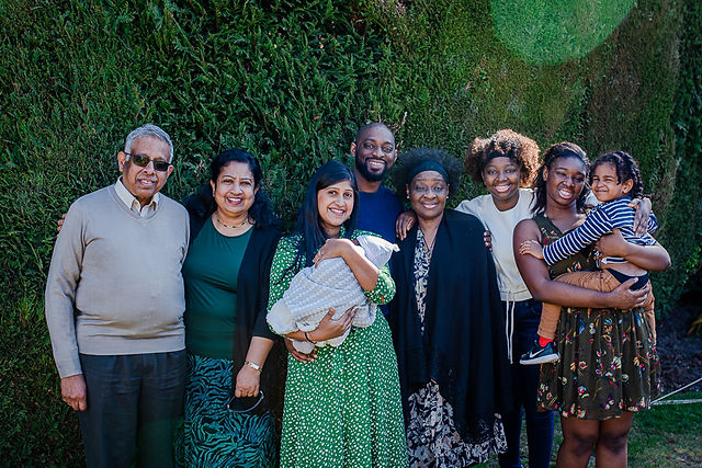 Extended family group portrait outdoors