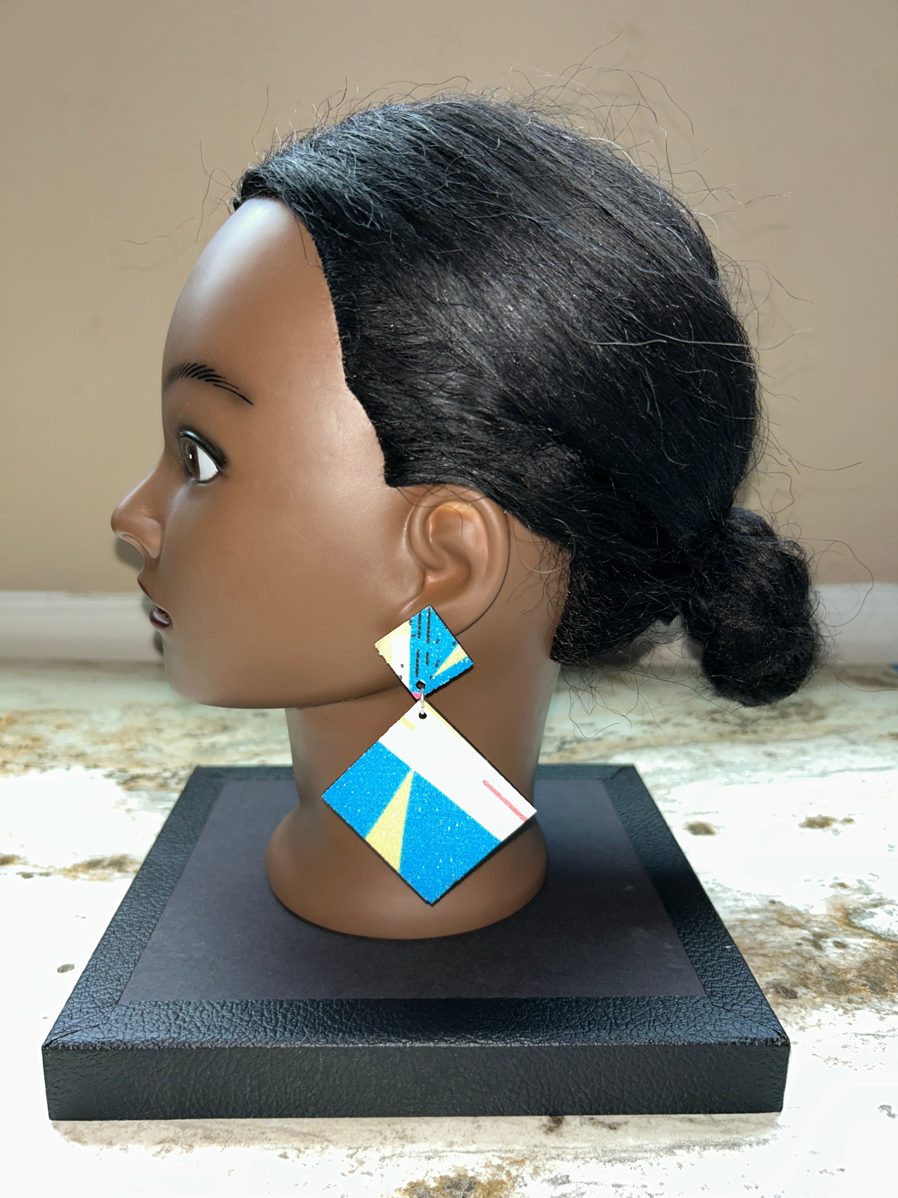 Retro Glitter Earrings - Blue