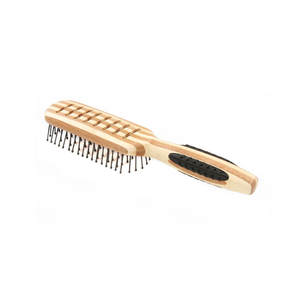 Bass Brushes Style & Detangle Hairbrush Nylon Pin Pure Natural Bamboo Handle 7 Row Vented Striped