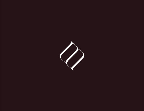 Geometric ribbon rhombus monogram emblem on deep brown background for Maison Manna Geneva luxury brand by Atin.