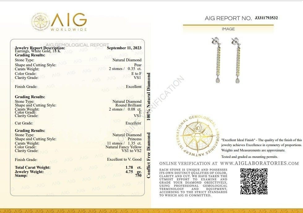 Thumbnail: Fabulous 0.35 ct. Pear Brilliant Drop Diamonds Earrings