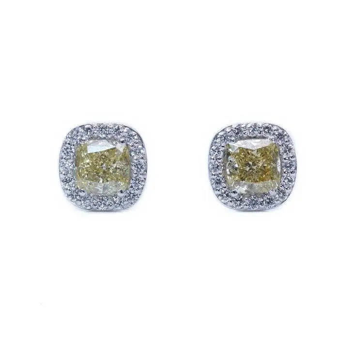 Glamorous 2.52ct. Cushion Brilliant Halo Diamond Earrings