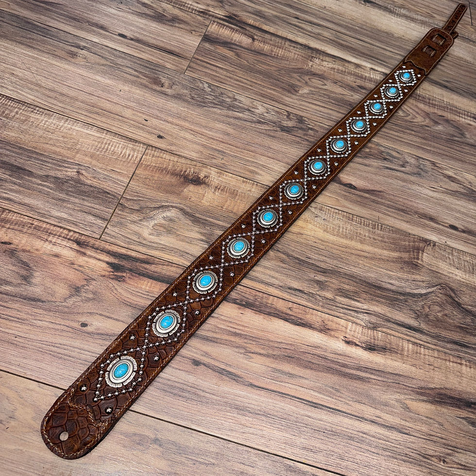 Thumbnail: Carlino Orianthi tan scale leather turquoise strap 