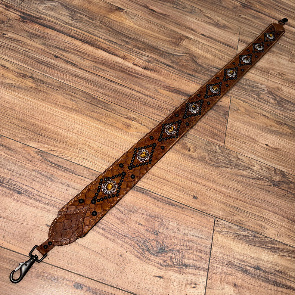 Thumbnail: Carlino Tan Scale Leather Tiger eye bag strap 