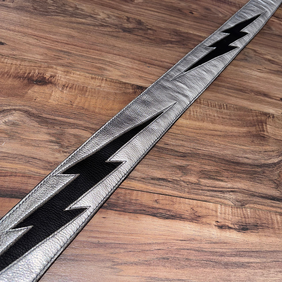 Thumbnail:  Carlino Ace Silver leather strap with black lightening bolt 