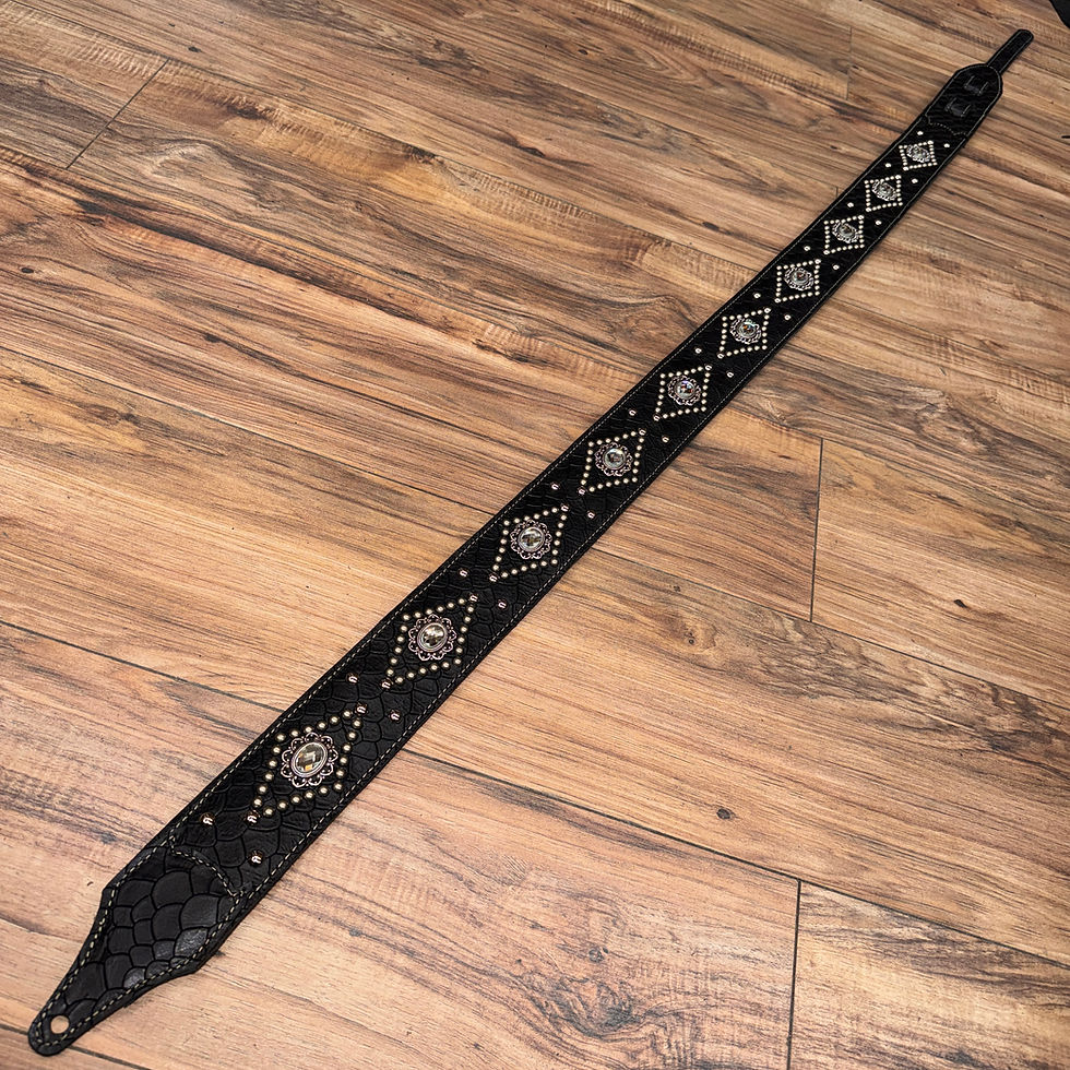 Thumbnail: Carlino black scale leather crystal strap 