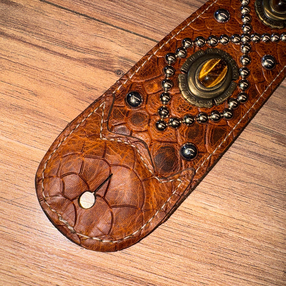 Thumbnail: Carlino Orianthi TigerEye tan scale leather strap bronze bezels 