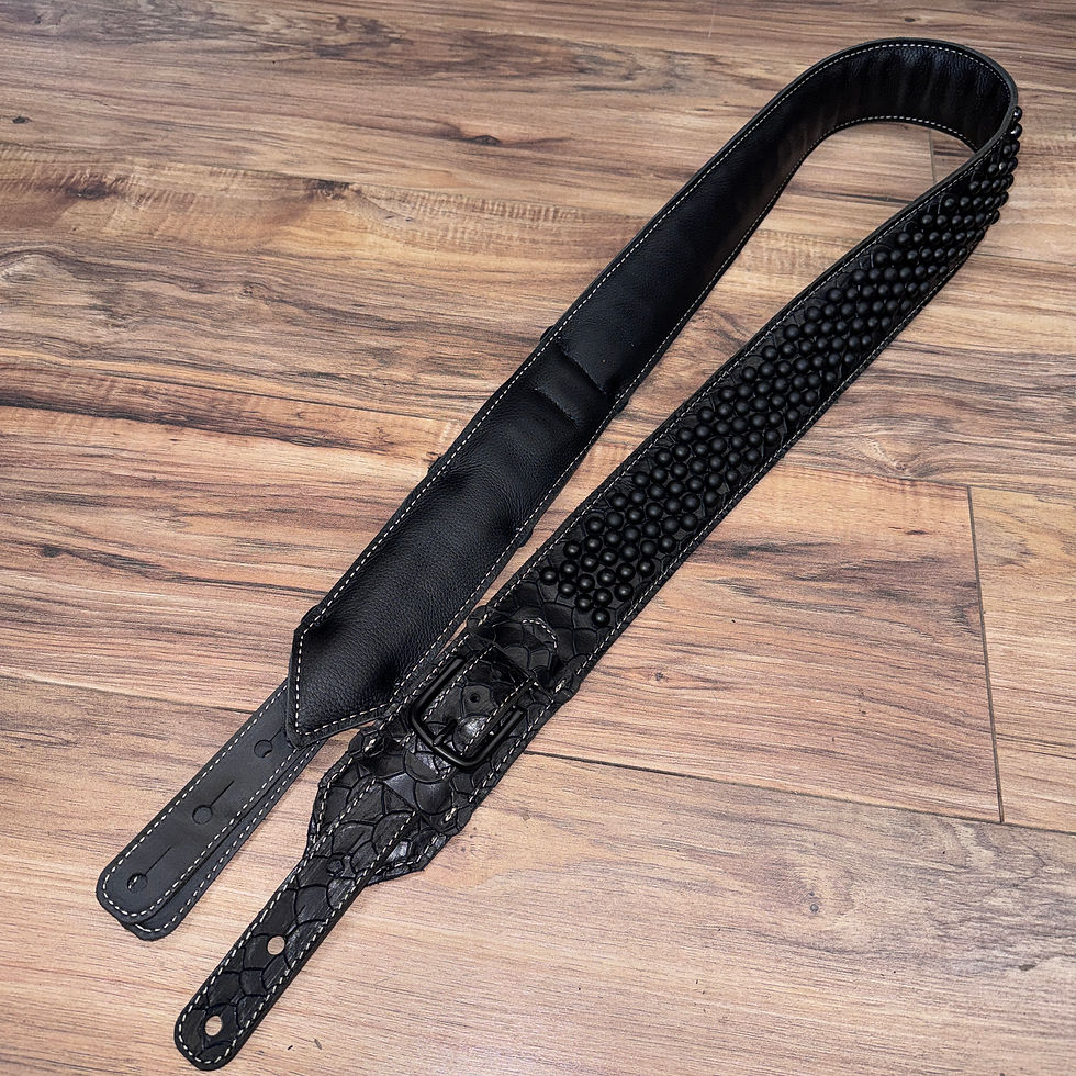 Thumbnail: Carlino Love Gun ‘77 Stage strap in black scale leather with satin black studs 
