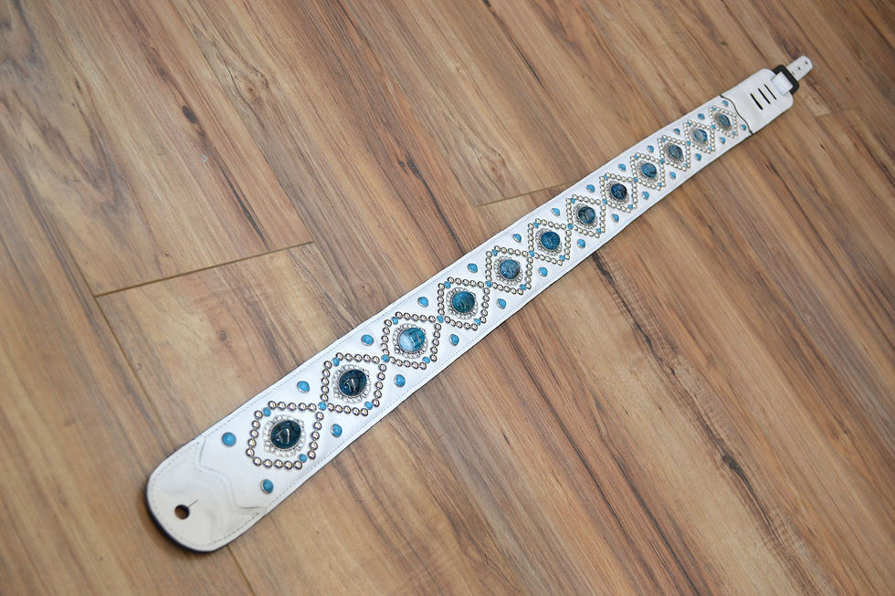 Thumbnail: Carlino Orianthi White Orbit Blue Dragon Vein Leather Guitar Strap