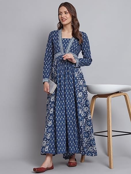 Thumbnail: Blue long dress for women elegant printed design outfit