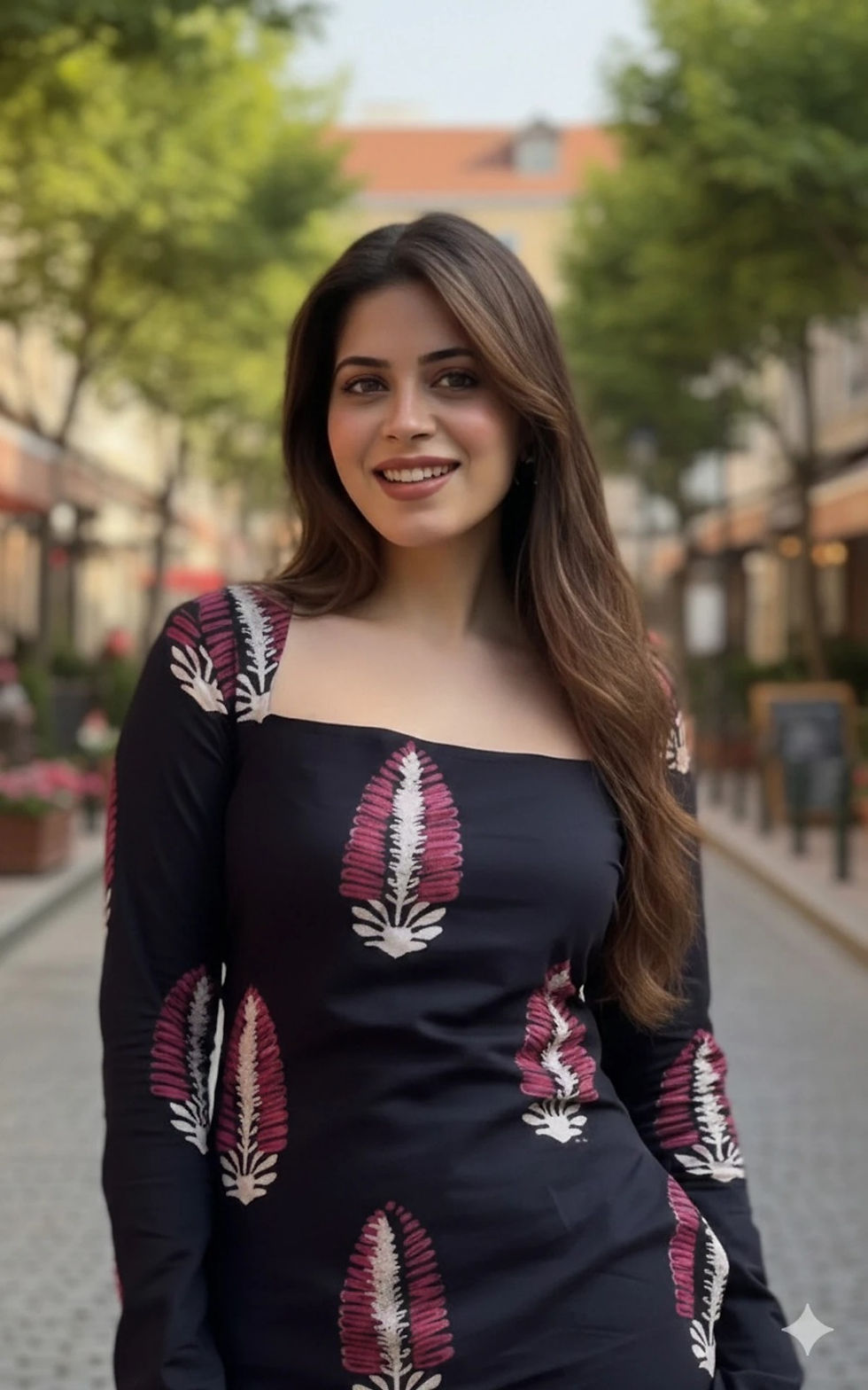 Thumbnail: Women Black Printed Long Top | Stylish Square Neck Top for Women