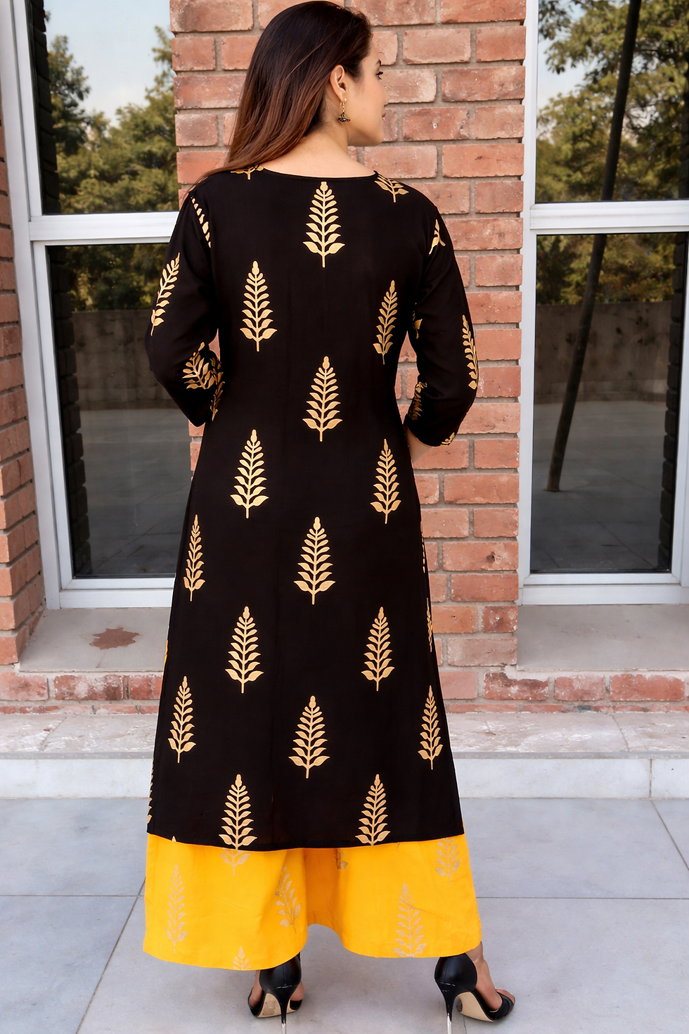 Thumbnail: Women Black Printed Kurti Full Length Ethnic Daily Wear Outfit