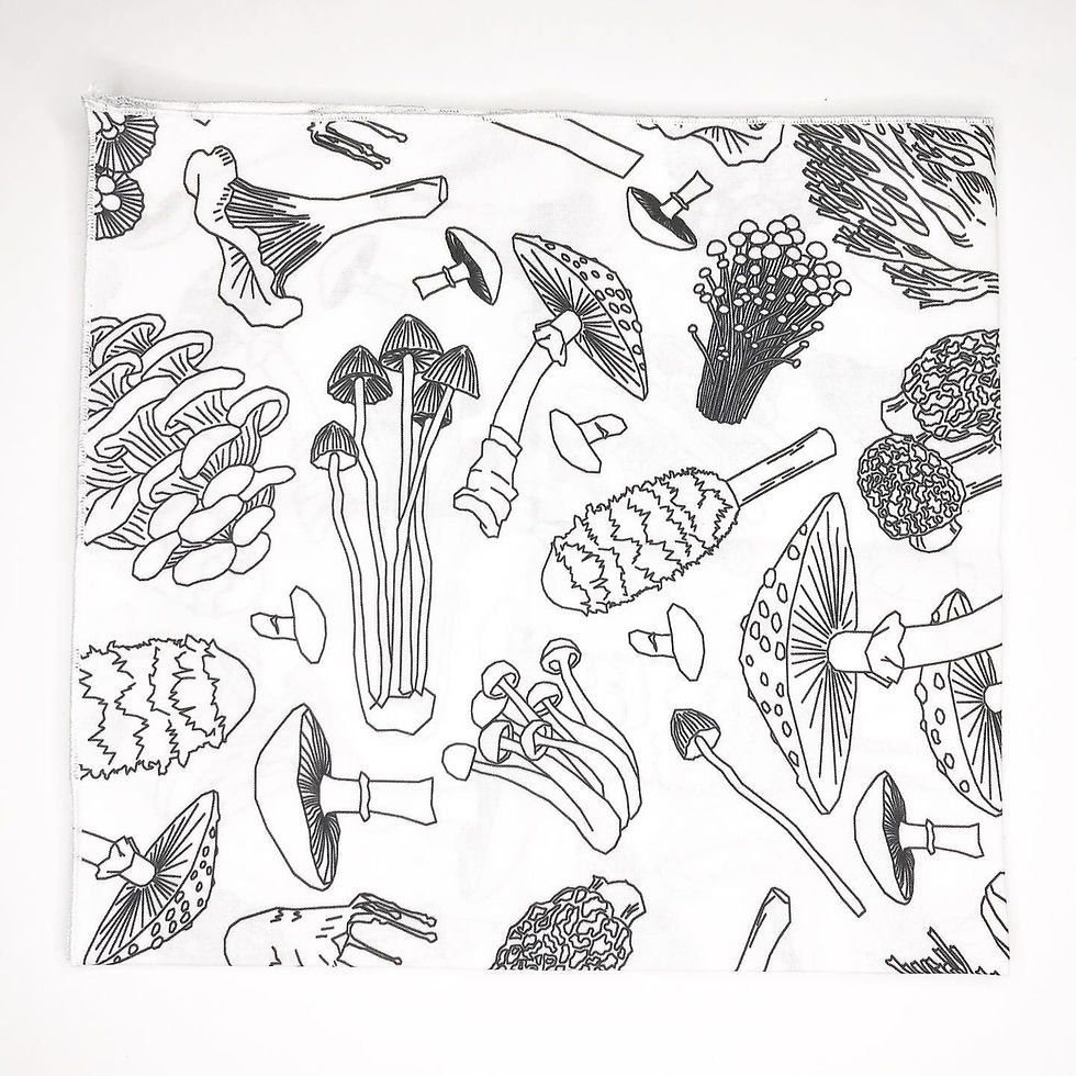 Thumbnail: An image of a folded white cloth with a black graphic pattern printed on it