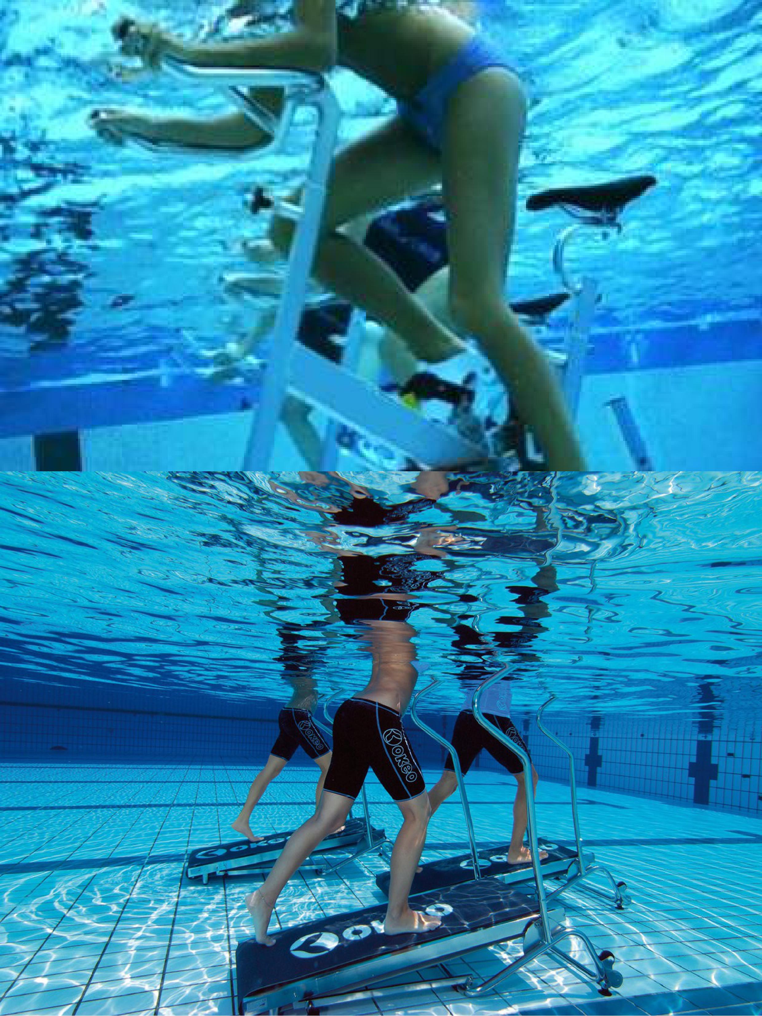 ginnastica in acqua con tapis roulant e bicicletta