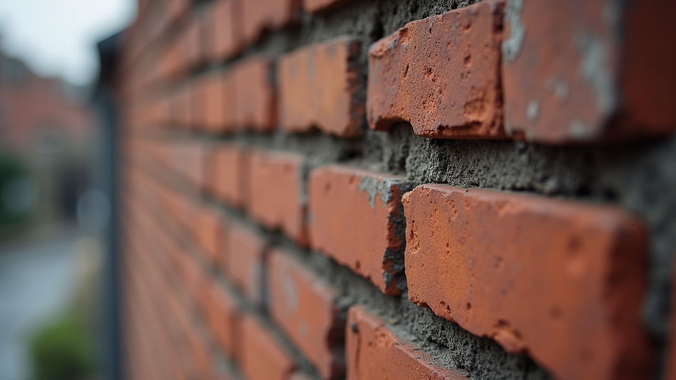 Close-up view of brick chimney with visible mortar joints