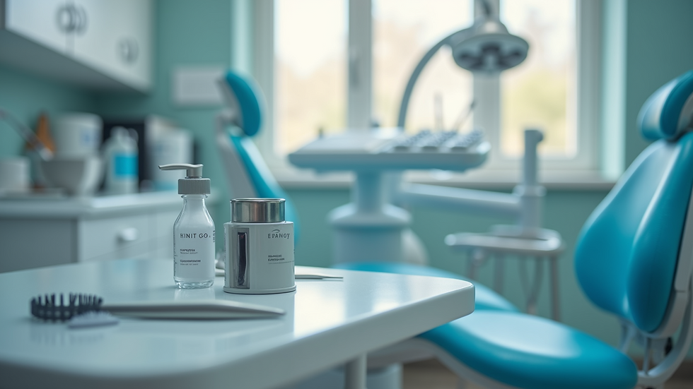 Close-up view of dental equipment and tools in a clean clinic