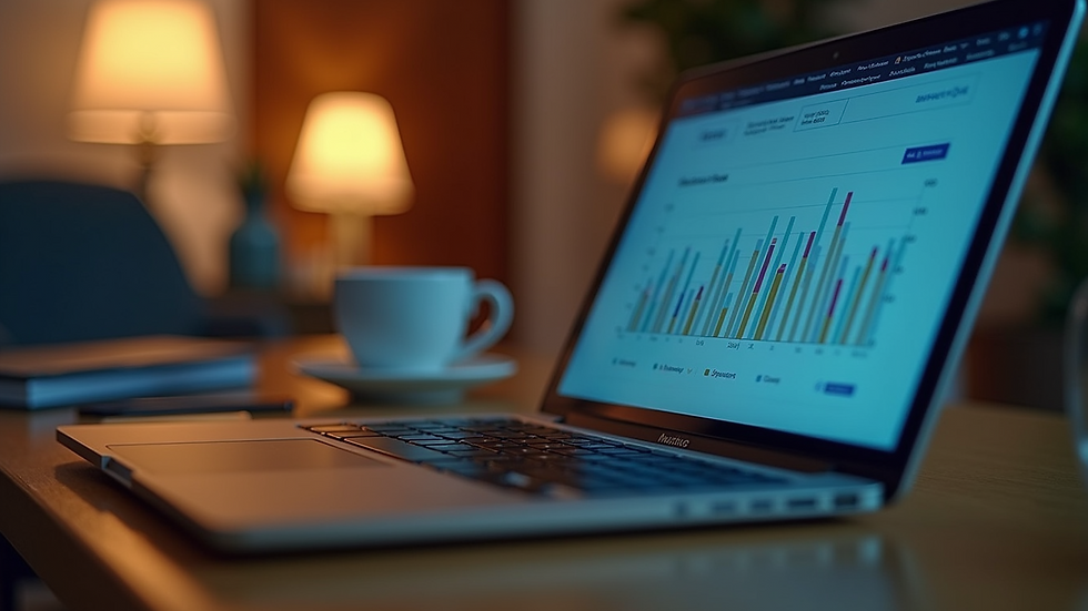 Eye-level view of a laptop screen displaying SEO analytics