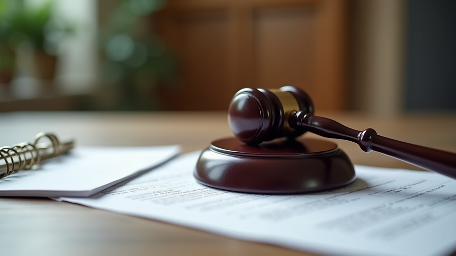 Close-up view of a gavel on a legal document