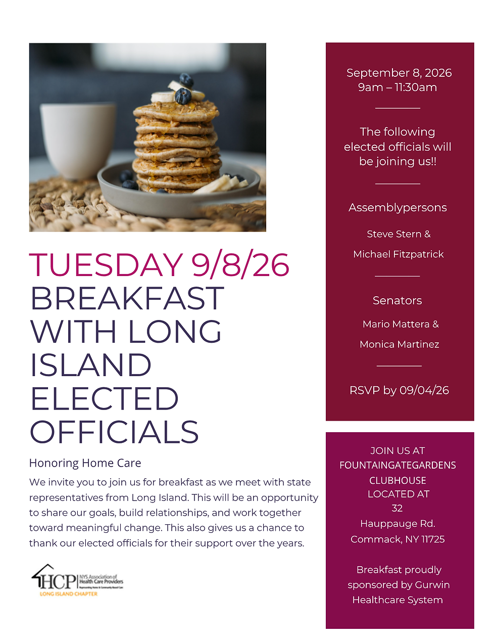 Long Island Chapter Of HCP Breakfast with the Legislators Honoring Home Care