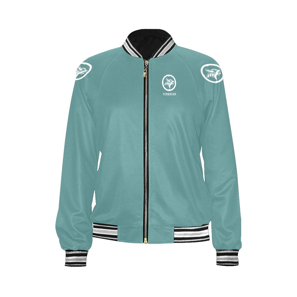 Thumbnail: Fenririan cyan grey All Over Print Bomber Jacket for Women (Model H21)