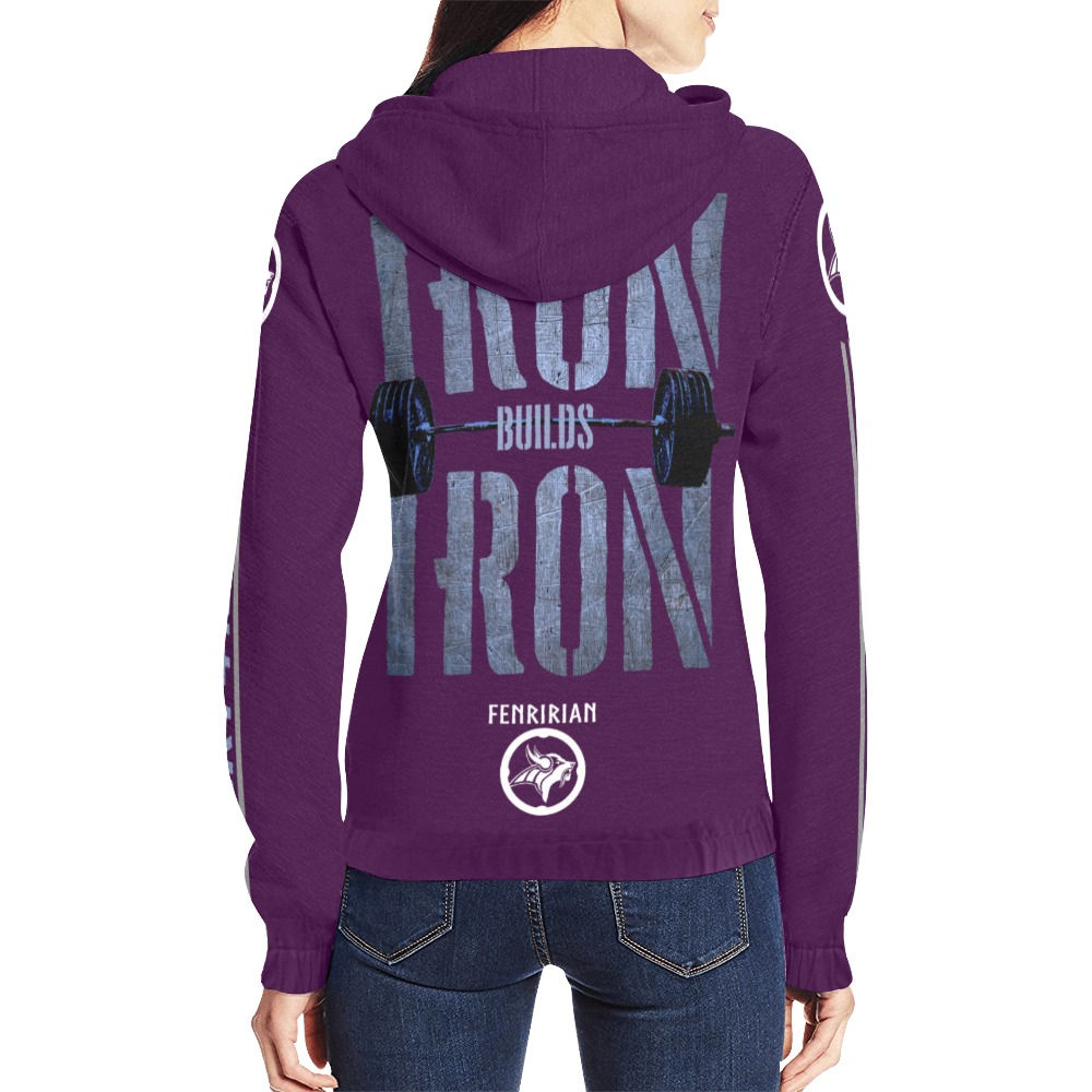 Iron Builds Iron All Over Print Full Zip Hoodie for Women (Model H14)