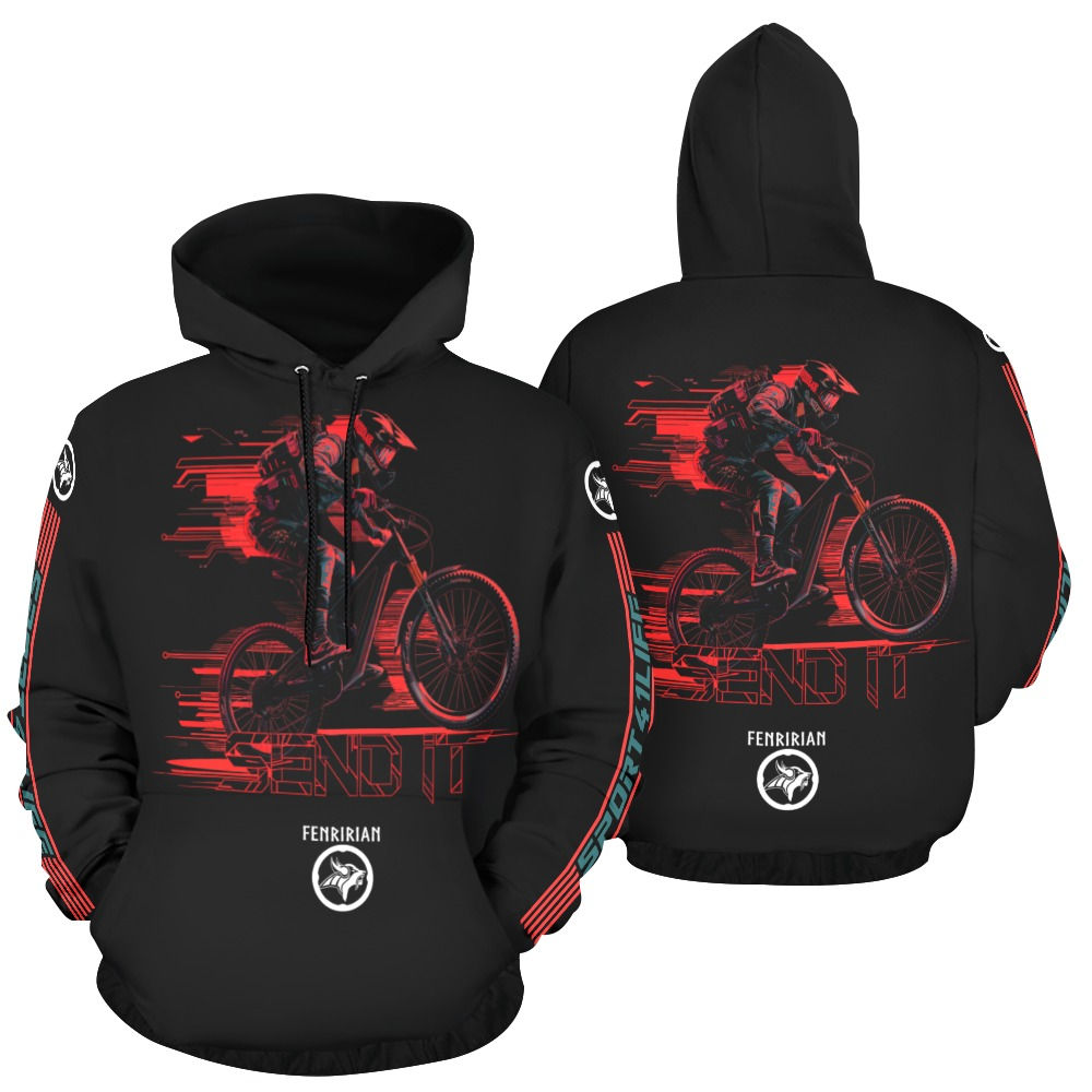 Cyberpunk Mountainbiker All Over Print Hoodie for Men (USA Size) (Model H13)