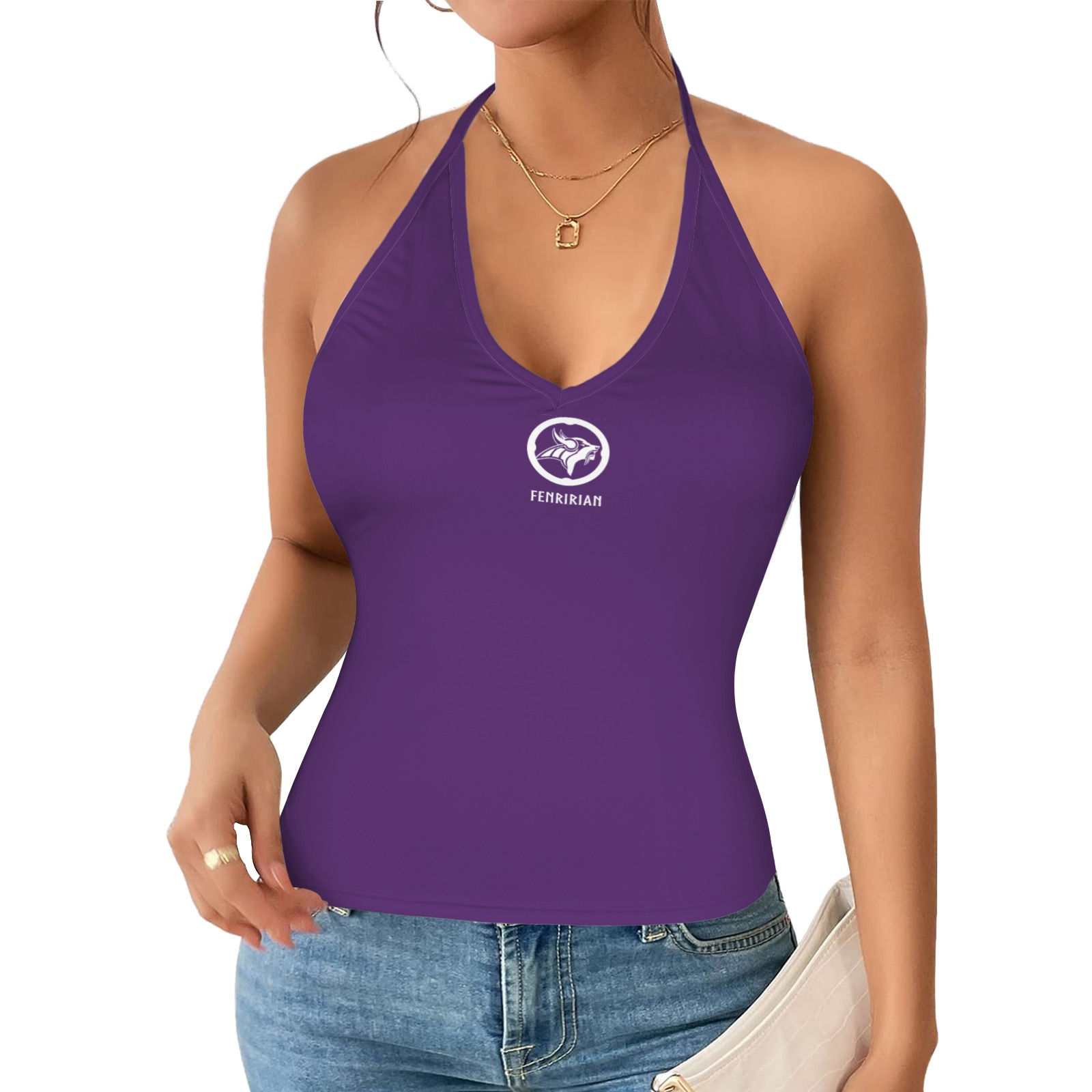 Fenririan sport purple Women's V-Neck Halter Top (Model T83)