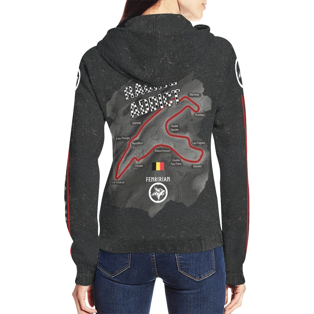 Racing Addict All Over Print Full Zip Hoodie for Women (Model H14)