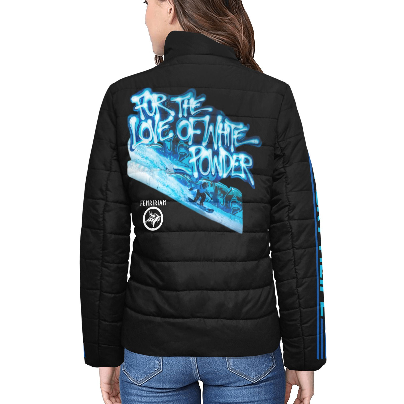 White Powder Graffiti Women's Stand Collar Padded Jacket (Model H41)