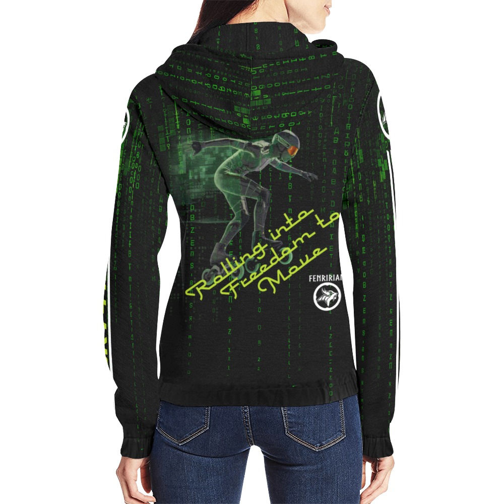 Matrix Inline Skater Woman All Over Print Full Zip Hoodie for Women (Model H14)